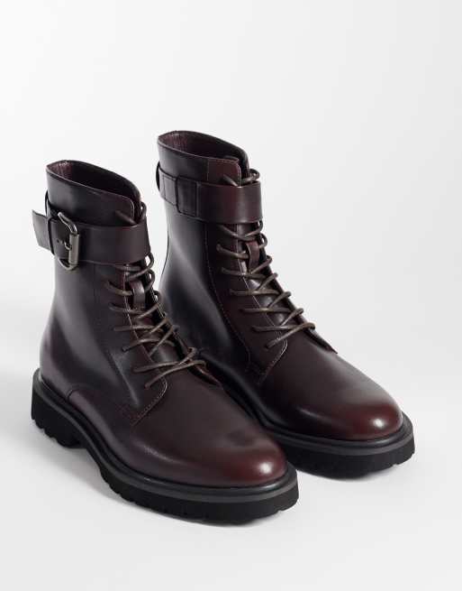 ASOS DESIGN Schnürstiefel mit Schnallendetail und Profilsohle in Burgunderrot, 2 von 4