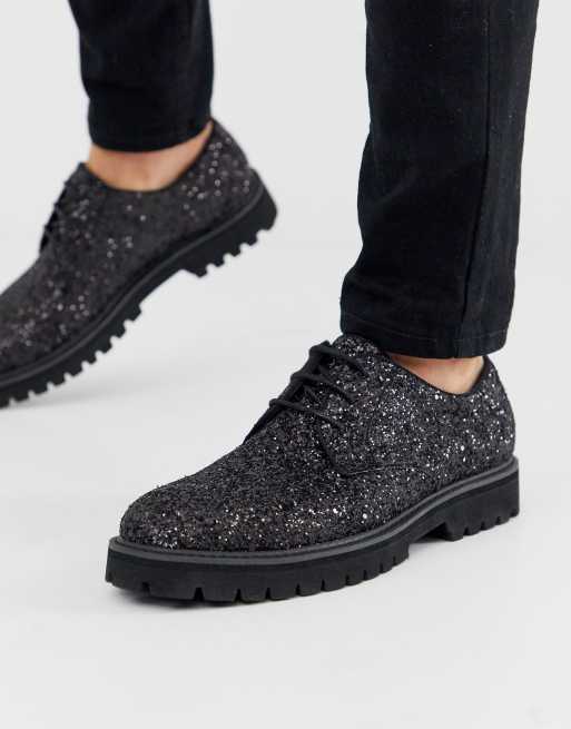 Beangstigend Echt Pijl ASOS DESIGN - Schoenen met veters, glitter en dikke zool in zwart | ASOS