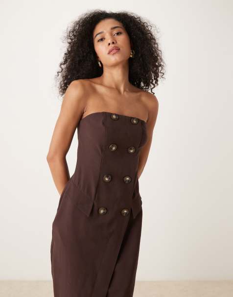 ASOS DESIGN – Schokobraunes trägerloses Midi-Bleistiftkleid im Trenchcoat-Look - view 1