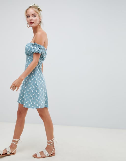 ASOS DESIGN - Schouderloze mini-jurk met fijne bloemenprint, 4 van 4