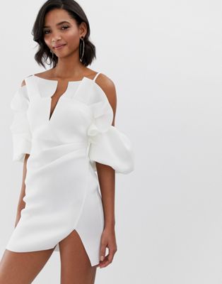 ASOS DESIGN - Schouderloze mini-jurk met ruche detail-Wit