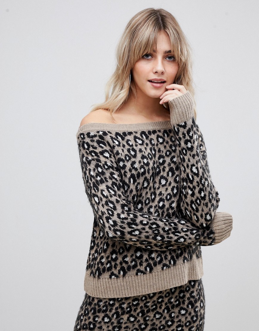 ASOS Design - Schouderloze trui met luipaardprint, combi-set-Multi
