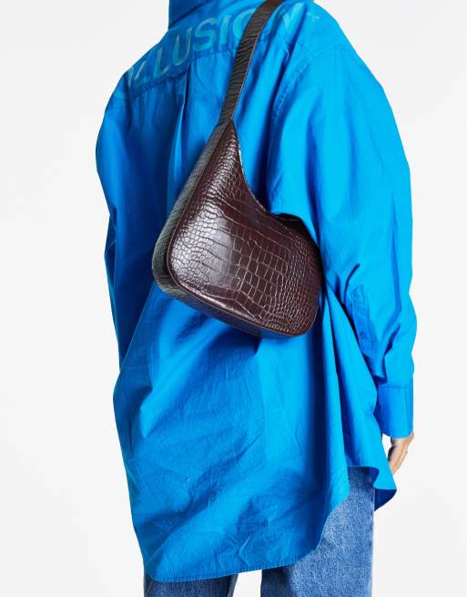 ASOS DESIGN - Schoudertas met gesp in bruin met krokodillenmotief, 2 van 4