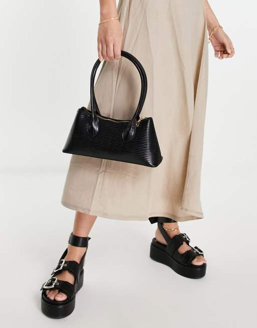 ASOS DESIGN - Schoudertas met hagedisseneffect en verlengde handvatten in zwart, 4 van 4