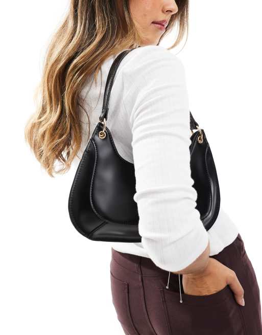 ASOS DESIGN - Schoudertas met inzetstuk met ringvormige hardware in zwart, 2 van 4