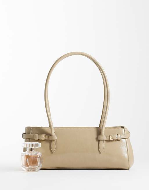 ASOS DESIGN - Schoudertas met textuur en riem in stone, 2 van 4