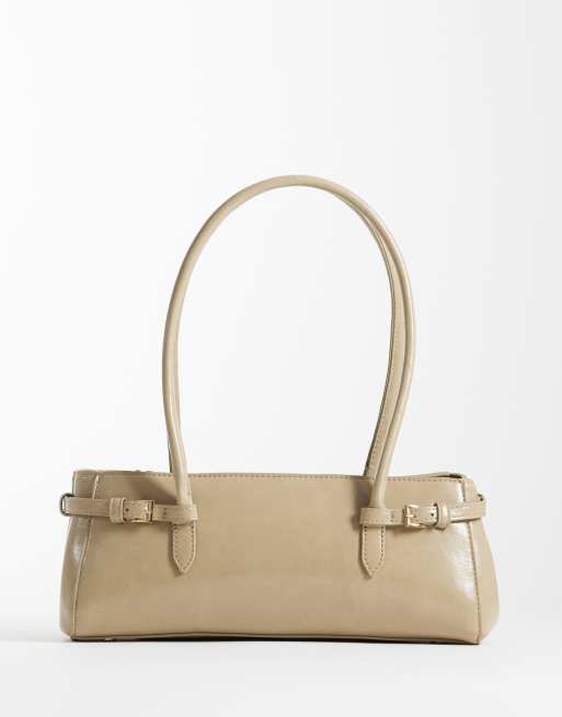 ASOS DESIGN - Schoudertas met textuur en riem in stone, 4 van 4