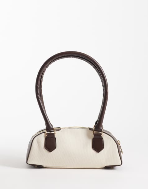 ASOS DESIGN - Schoudertas van canvas met bruine PU hengsels - view 1