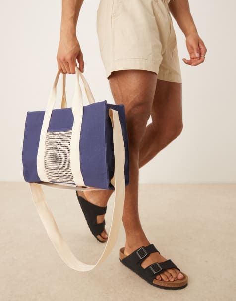 ASOS DESIGN - Schoudertas van canvas met structuur in marineblauw - view 1