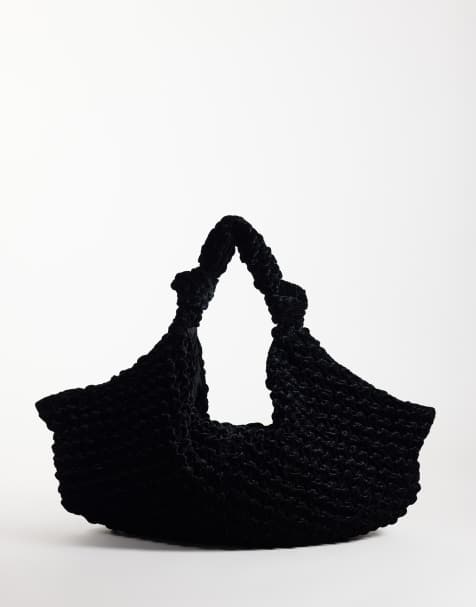 ASOS DESIGN schoudertas van gestructureerd fluweel in zwart - view 1