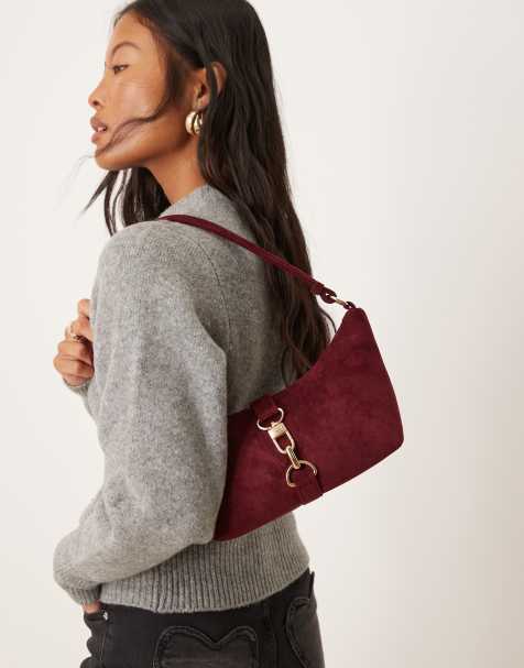 ASOS DESIGN - Schoudertas van imitatiesuède met gesp in bordeauxrood - view 1