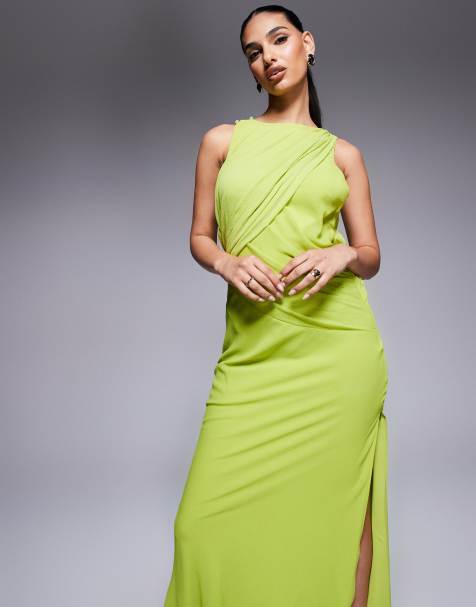 ASOS DESIGN - Schuingesneden gedrapeerde maxi jurk van getextureerd chiffon in groen - view 1