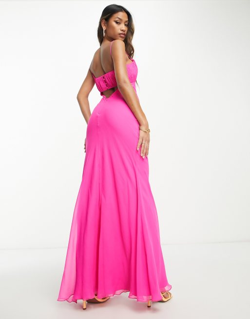ASOS DESIGN - Schuingesneden maxi-jurk met gerimpelde buste in felroze, 2 van 4