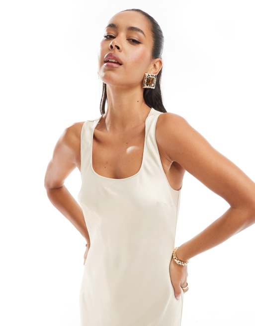 ASOS DESIGN - Schuingesneden maxi jurk met lage ronde hals in champagne, 2 van 4