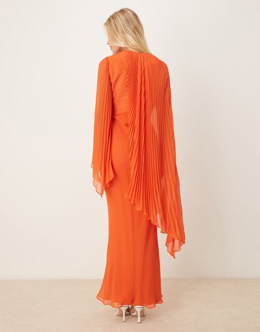 ASOS DESIGN - Schuingesneden maxi-jurk met overdreven geplooide mouwen in oranje, 2 van 4