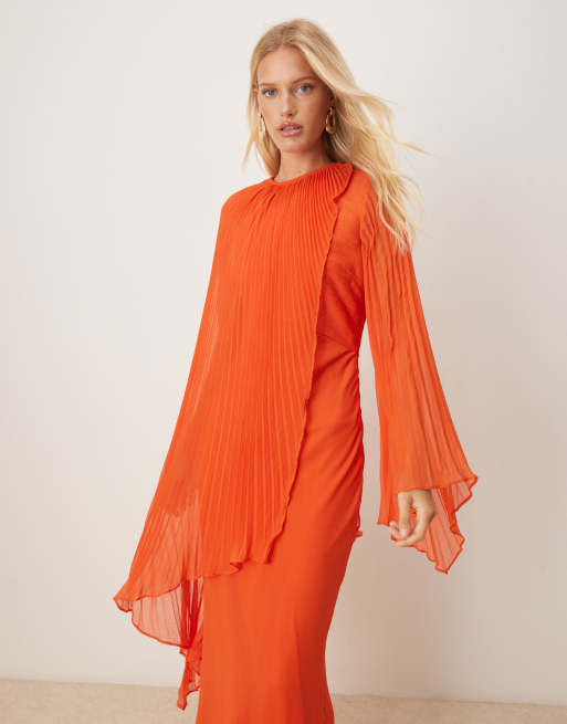 ASOS DESIGN - Schuingesneden maxi-jurk met overdreven geplooide mouwen in oranje, 4 van 4