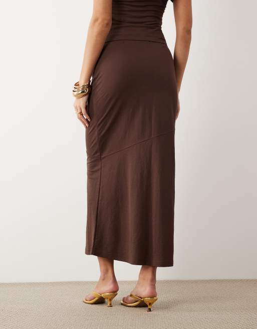 ASOS DESIGN - Schuingesneden maxi rok met linnenlook in bruin, deel van co-ord set, 5 van 5