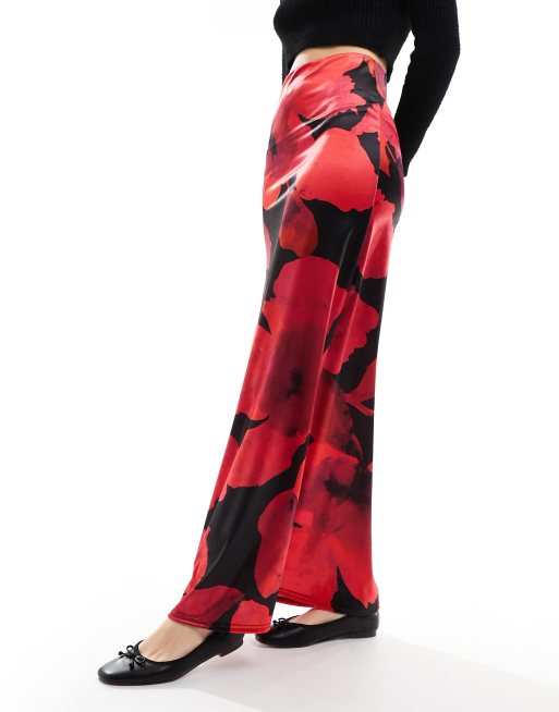 ASOS DESIGN - Schuingesneden maxi rok van satijnen keperstof met bloemenprint, 4 van 5