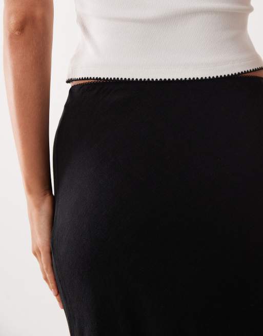ASOS DESIGN - Schuingesneden midaxi rok met linnenlook in zwart, 3 van 5