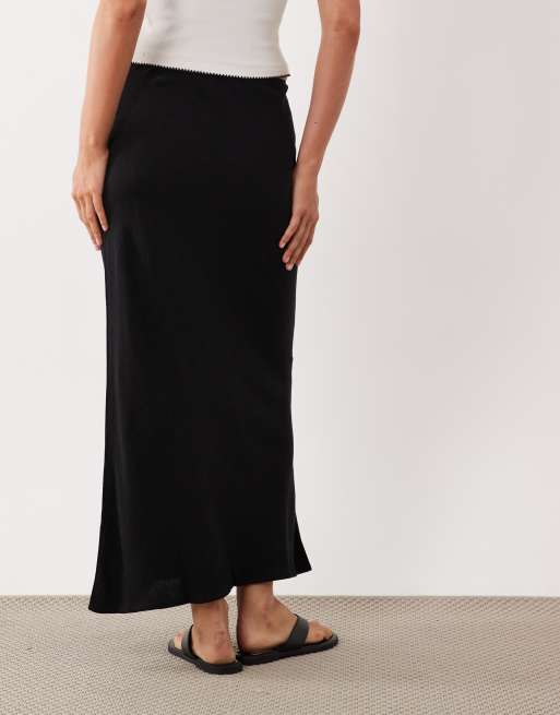 ASOS DESIGN - Schuingesneden midaxi rok met linnenlook in zwart, 4 van 5