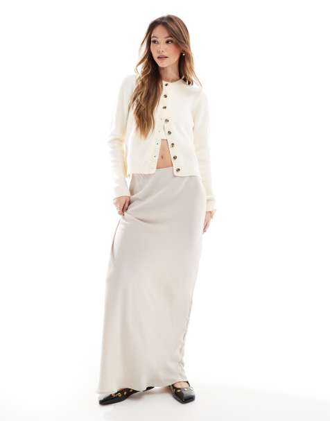 ASOS DESIGN - Schuingesneden satijnen maxi-rok in grijs - view 1