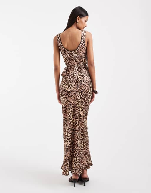 ASOS DESIGN - Schuingesneden satijnen maxi rok met luipaardprint, 5 van 6