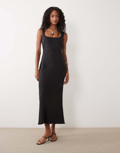 ASOS DESIGN - Schuingesneden satijnen midaxi jurk in zwart - view 1