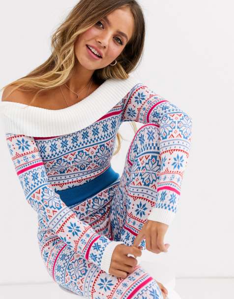 ASOS DESIGN – Schulterfreier, gestrickter Bodysuit mit Norwegermuster