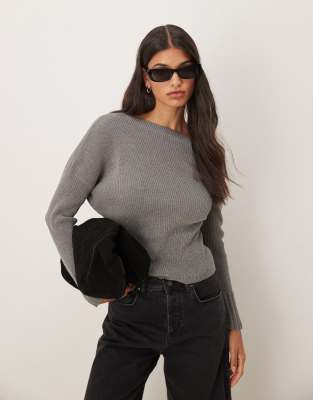 ASOS DESIGN - Schulterfreier Pullover aus Chenille in Grau