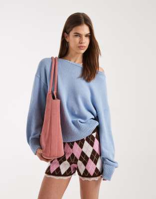 ASOS DESIGN - Schulterfreier Strickpullover in Hellblau