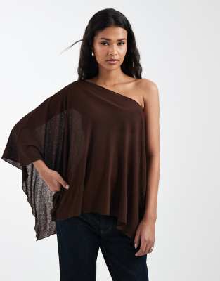 ASOS DESIGN - Schulterfreies, asymmetrisches Cape in transparentem Schokobraun-Brown