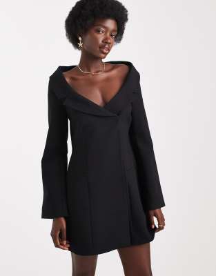 ASOS DESIGN - Schulterfreies Blazer-Kleid in Schwarz