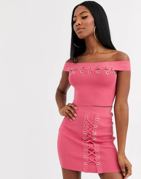 ASOS DESIGN – Schulterfreies, kurz geschnittenes Strickoberteil, Kombiteil