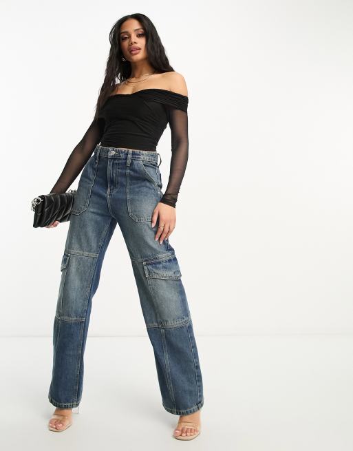 ASOS DESIGN – Schulterfreies, langärmliges Bardot-Oberteil in Schwarz mit gewickelter Vorderseite, 4 von 4