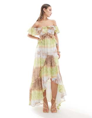 Schulterfreies Maxikleid Mit Rüschen Für Schwangere – Lang, Fließend, Aus Baumwolle/Elasthan, Für Babyparty & Fotoshooting