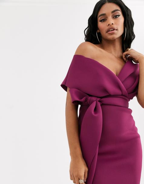 ASOS DESIGN – Schulterfreies Midi-Bleistiftkleid mit Schnürung