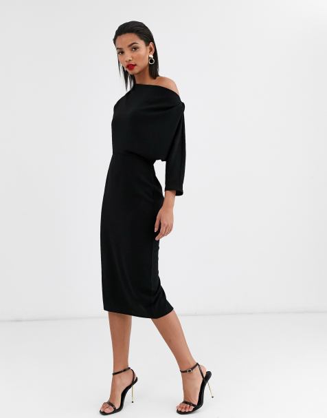 ASOS DESIGN – Schulterfreies Midi-Bleistiftkleid