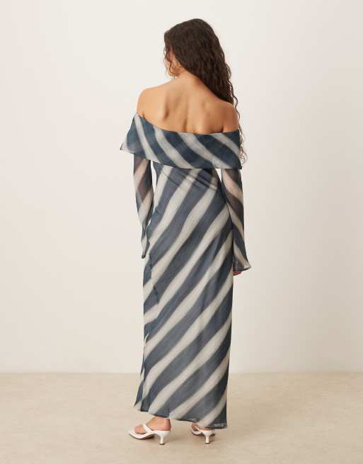 ASOS DESIGN – Schulterfreies Midikleid in Blau gestreift mit umgeschlagenem Ausschnitt, 4 von 4