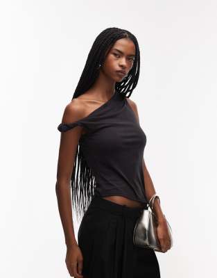 ASOS DESIGN - Schulterfreies Oberteil in Schwarz mit verdrehtem Detail