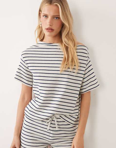 ASOS DESIGN – Schulterfreies Oberteil in Schwarz-Weiß gestreift, Kombiteil - view 1