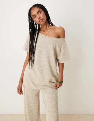ASOS DESIGN - Schulterfreies Oversize-Strickoberteil in meliertem Grau, Kombiteil