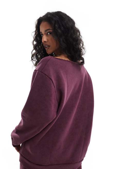 ASOS DESIGN – Schulterfreies Oversize-Sweatshirt in burgunderroter Acid-Waschung, Kombiteil, 4 von 4