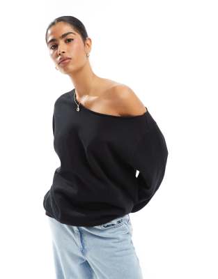 ASOS DESIGN - Schulterfreies Oversize-Sweatshirt in Schwarz