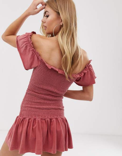 ASOS DESIGN – Schulterfreies Sommerkleid mit Kräuselung in Oil-Wash, 2 von 4