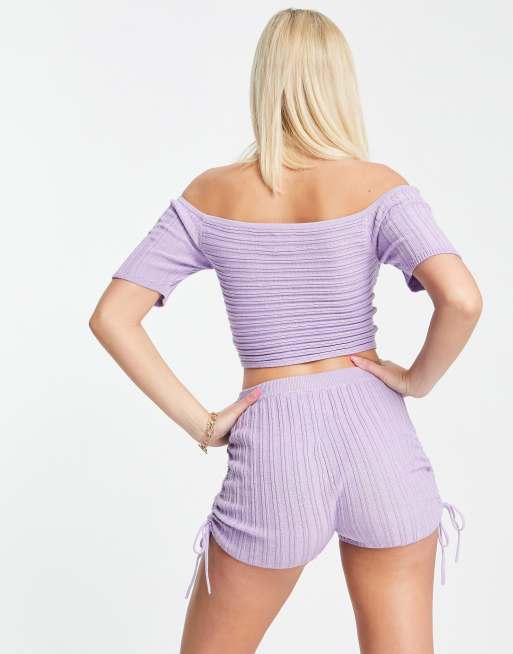 ASOS DESIGN – Schulterfreies Strickoberteil mit Raffung vorne, Kombiteil, 2 von 4