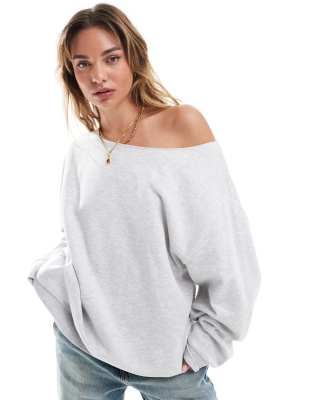 ASOS DESIGN - Schulterfreies Sweatshirt in meliertem Eisgrau