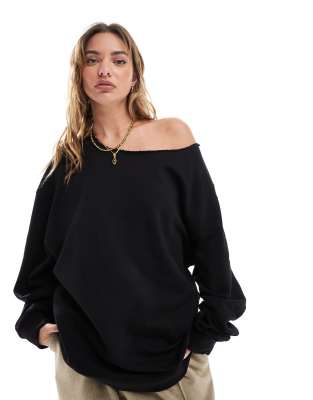 ASOS DESIGN - Schulterfreies Sweatshirt in Schwarz