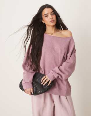 ASOS DESIGN - Schulterfreies Sweatshirt in verwaschenem Lila