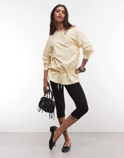 ASOS DESIGN schulterfreies T-Shirt mit Blousonbund in Zitronengelb, 2 von 4