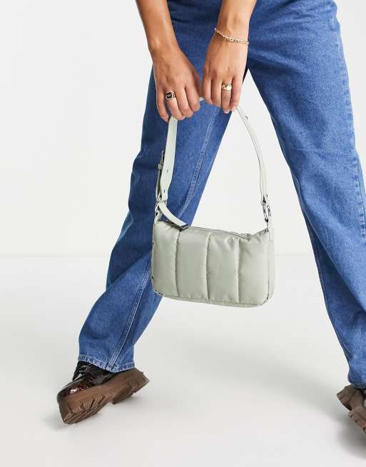 ASOS DESIGN – Schultertasche aus Nylon mit Steppdesign in Salbeigrün im Stil der 90er 